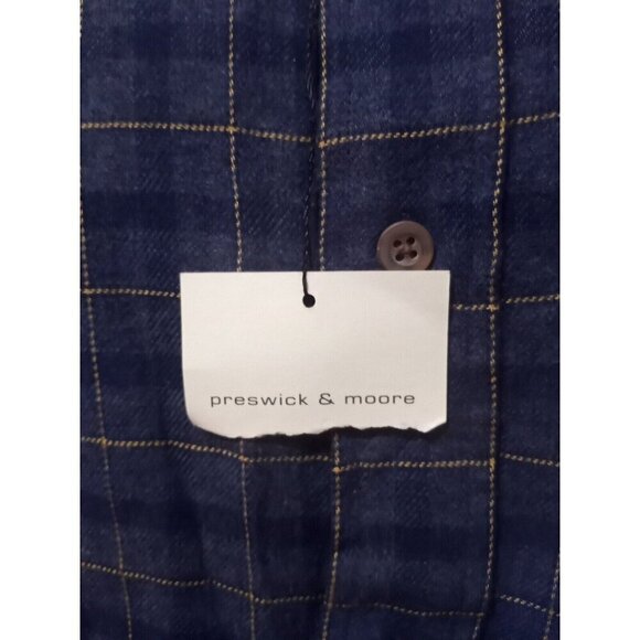 New Vtg Medium Preswick & Moore Long Sleeve Flannel Men's Shirt 100% Cotton Blue - Picture 2 of 10